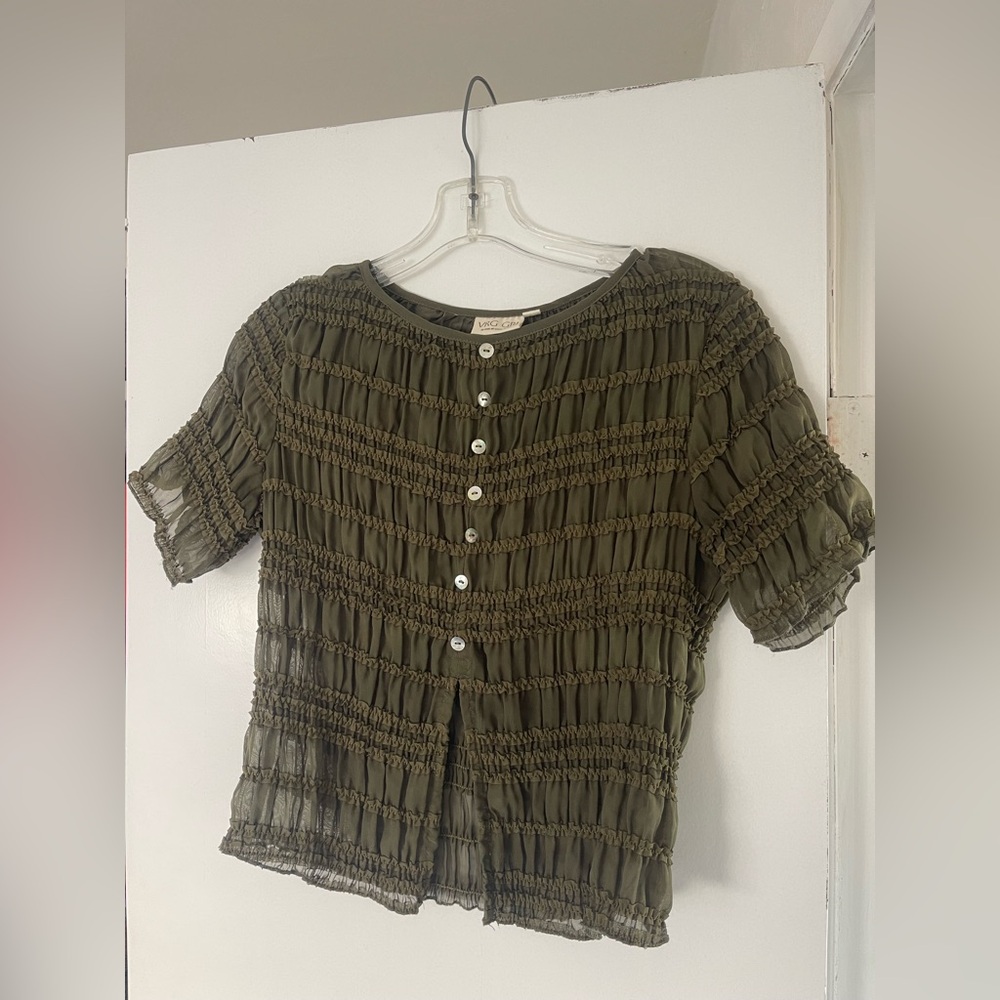 Olive Green Smocked Top by VRG Girl